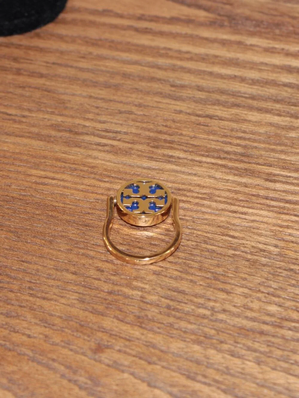 Tory Burch Reversible Blue Gold Logo Ring Size 6 NWT